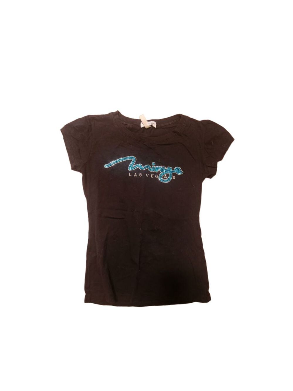 Women's Mirage Las Vegas Black Short Sleeve BabyTee with Blue Sparkly Gem Sz S